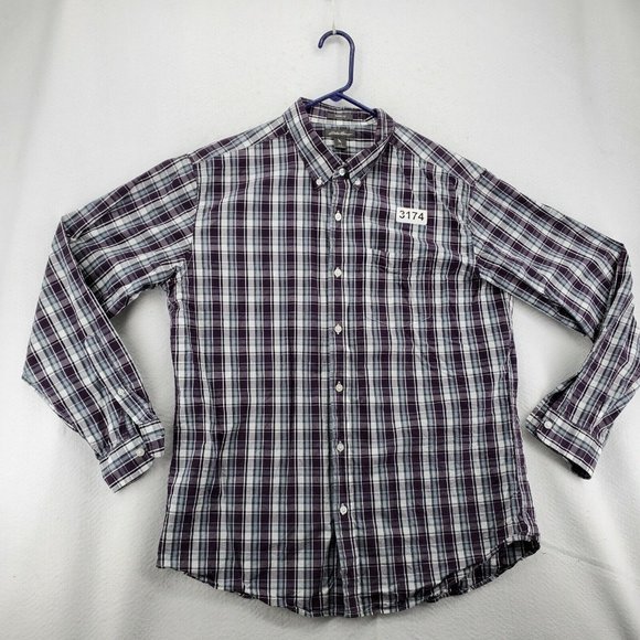 EDDIE BAUER Shirt Men's L/S Casual Button Up Collared Plaid Purple Gray Large - Picture 12 of 12